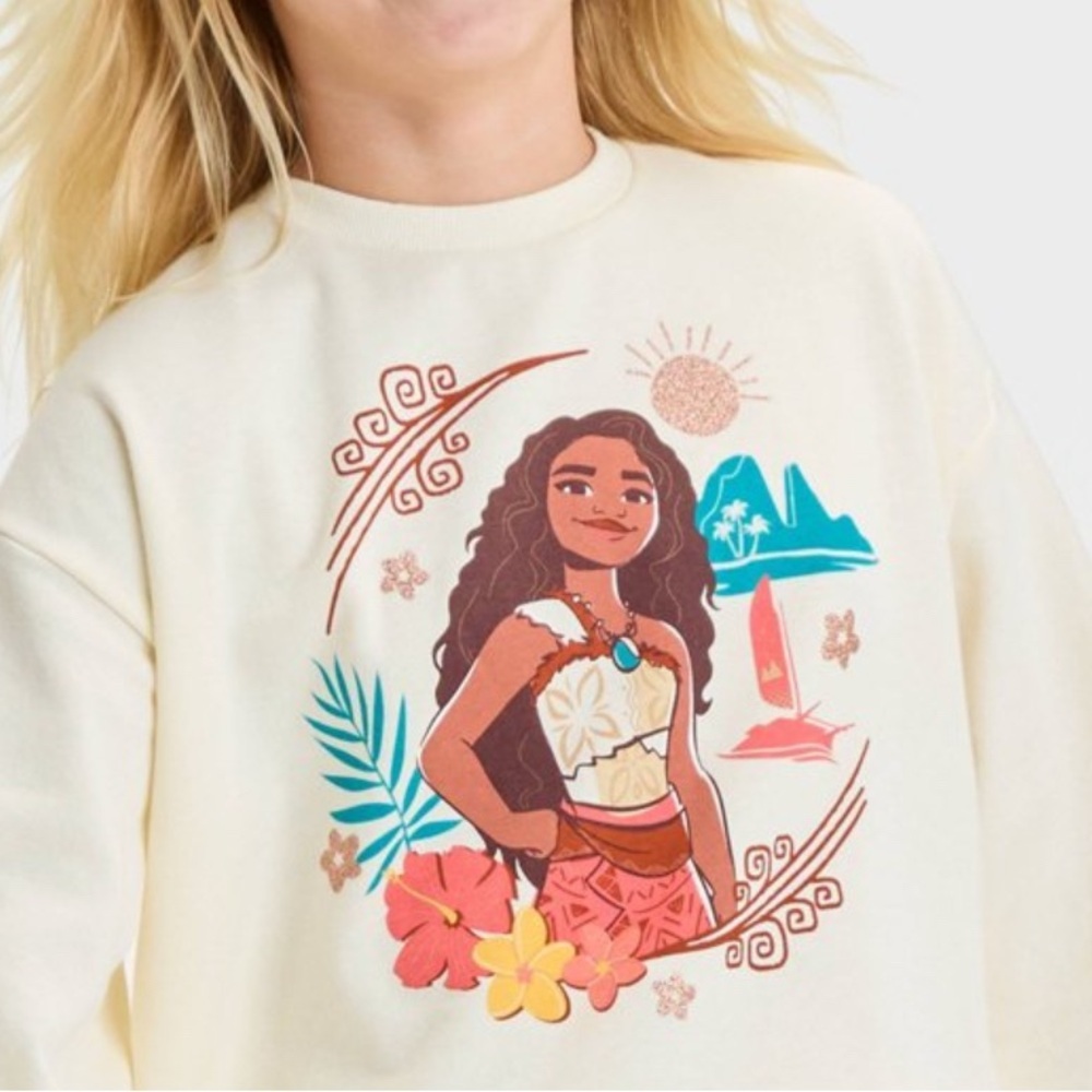 Disney Moana 2 Dreamy‎ Fleece Sweatshirt Ivory Girls Medium NWT - Picture 5 of 6